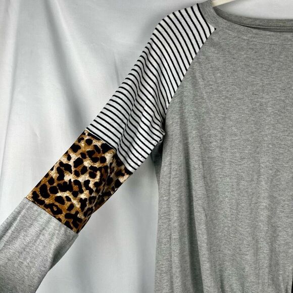 Women’s Long Sleeve Stripe Leopard T-shirt Large - Picture 3 of 11